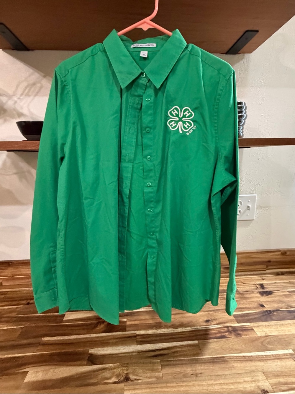 Port Authority Bright Green Long-Sleeve Button-Down with 4-H Clover Embroidery